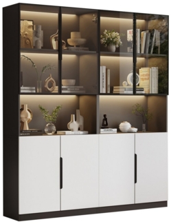 REDOM Vitrine Wohnzimmer Schrank Schaukasten (Bücherregal für Sammlerstücke, 2-St, 4 Türen(2 Glastüren) mit LED-Leuchten,Glastüren und Aluminiumrahmen für Dekoration