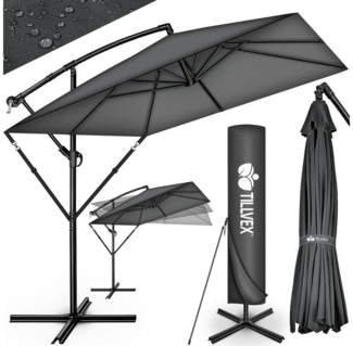 tillvex Sonnenschirm tillvex® Sonnenschirm eckig 235x235 cm Ampelschirm Gartenschirm, Kurbelschirm Marktschirm wasserdicht 360° drehbar, Alu Ampelschirm Ø 330 cm Rechteckig + Abdeckung
