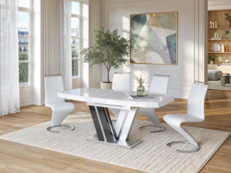 Vente-unique - Esstisch ausziehbar - 6 bis 8 Personen - MDF lackiert - Grau & Weiß - NOAMI II