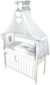 Baby Beistellbett mit Textile Ausstattung – Teddy Herzen Grau
