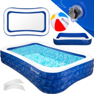 KESSER® Aufblasbarer Pool Familienpool für Kinder und Erwachsene Gartenschwimmbad Familienschwimmbad Sommer Planschbecken Füllmenge Kinderfreundlich Entwässerungslöcher Blau, 3 Meter