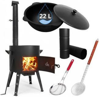 Utschak Ø49 cm Abzugsrohr XXL Kasan 22 L Aluminiumdeckel Schaumkelle Frittierkelle Uchag 2 mm Stahl Utschak Schornstein Utschag Campingofen Kazan