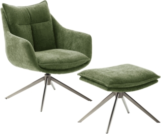 PARKER Loungesessel inkl. Hocker - Olive / Edelstahl gebürstet