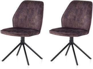 KHG Esszimmerstühle 2er Set, Küchenstuhl Velours Anthrazit, Stuhlbeine Metall lackiert, Polsterstuhl, Essstuhl, Stuhl, für Esszimmer Küche Büro