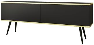 MOEBLO TV-Board DAYN NEW (Lowboard Fernsehtisch TV Bank TV Tisch Fernseher Tisch TV Möbel, goldene/schwarze Metallbeine), 135/175x30x32