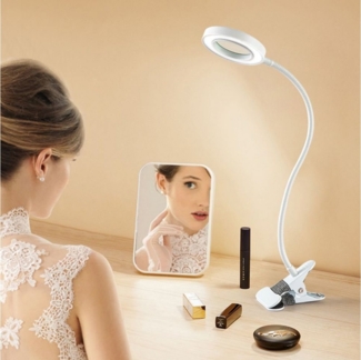 VIVIHEYDAY Klemmleuchte LED Lupenleuchte Klemmleuchte Ringlicht, Clip-On, dimmbar, für Schlafzimmer Kopfteil Büro Schreibtisch, flexibler Schwanenhals, USB