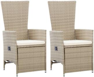 vidaXL Garten-Liegestühle 2 Stk. mit Auflagen Poly Rattan Beige 46046