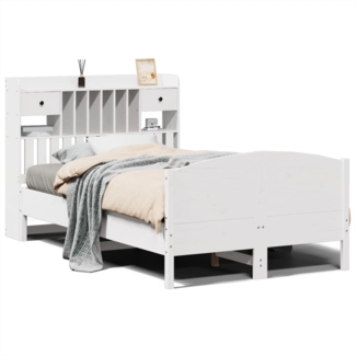 vidaXL Massivholzbett mit Regal ohne Matratze Weiß 135x190 cm Kiefer 3323153