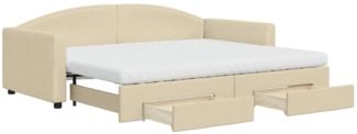 vidaXL Tagesbett Ausziehbar mit Schubladen Creme 90x200 cm Stoff 3197246