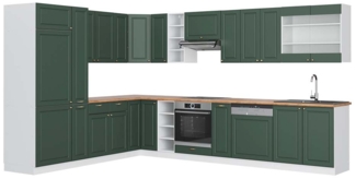 Eckküche Fame-Line Grün-Gold Landhaus/Weiß 347 x 60 cm , AP Eiche Vicco