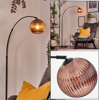 hofstein Stehlampe Stehlampe aus Metall/Riffelglas in Schwarz/Kupfer mit Marmorfuß, ohne Leuchtmittel, verstellbare Stehleuchte Retro/Vintage (20 cm), Fußschalter, E27