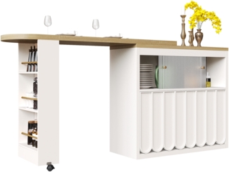 Sideboard B 135-205 x T 39 x H 100 cm, ausziehbar, LED & Rollen, weiß, MDF/Glas,Weiß