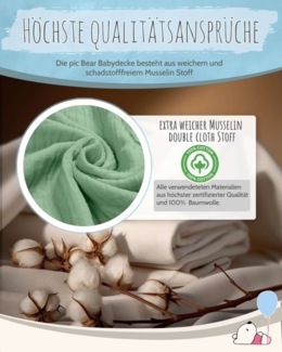 pic Bear Babydecke Kuscheldecke 70x100 cm, grayed jade Musselin : grayed jade Musselin