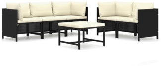 vidaXL 6-tlg. Garten-Lounge-Set mit Kissen Poly Rattan Schwarz 3059786