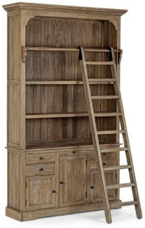 Casa Padrino Landhausstil Schrank mit Leiter Braun 143,5 x 40,6 x H. 233,7 cm - Bücherschrank - Regalschrank - Wohnzimmerschrank - Büroschrank - Landhausstil Möbel