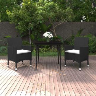 vidaXL 3-tlg. Garten-Essgruppe mit Auflagen Poly Rattan und Glas 3099727