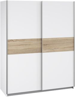 Schiebetürenschrank >WINNER< 2 Böden, 2 Stangen, Weiss / Sonoma Eiche - 150x190,5x61,2cm (BxHxT)