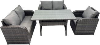 Fimous Dunkelgrau Polyrattan Gartenmöbel-Set Liegestuhl Liebe Sofa 2 Sitzer Sofa Set Outdoor Rechteckiger Esstisch 5 Sitzer