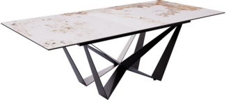 Esstisch Edge 180-220x100 Keramik Minas Melange Weiß-Beige Spider Flachstahl Schwarz ausziehbar