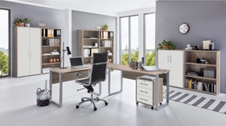 moebel-dich-auf Büromöbel-Set OFFICE EDITION Set 7, (abschließbar, 8-tlg, Schreibtisch + Rollcontainer + Büroschrank + Regale), Metallgriffe