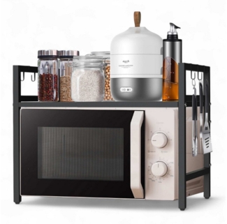 DanDiBo Verstellbares Mikrowellenregal 2 Stufig 40-64 cm Mikrowellen Regal 96613 Stehend Mikrowellenständer Küchenregal