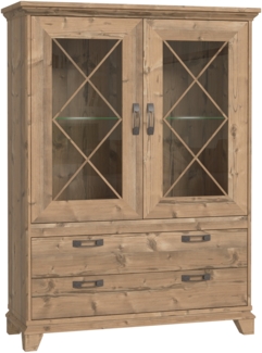 FORTE Nepal Highboardvitrine mit LED Beleuchtung, Holzwerkstoff, Braun, 120,3 x 161,2 x 45 cm