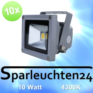 10 Stück LED Aussen Strahler IP65 Gehäuse silber 10W 4300K
