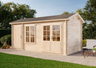 Alpholz 2-Raum Gartenhaus Bolton-28 XL Gartenhaus aus Holz in Pinie Holzhaus mit 28 mm Wandstärke Blockbohlenhaus mit Montagematerial