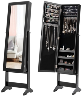 COSTWAY Schmuckschrank neigungsverstellbar, Schmuckregal mit Ganzk?rperspiegel, Schmuck Spiegelschrank Schwarz