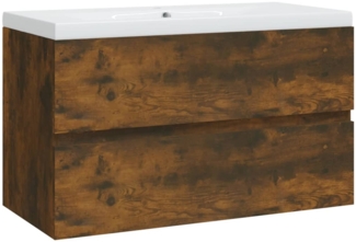 vidaXL Waschbeckenschrank mit Einbaubecken Räuchereiche Holzwerkstoff 3120342
