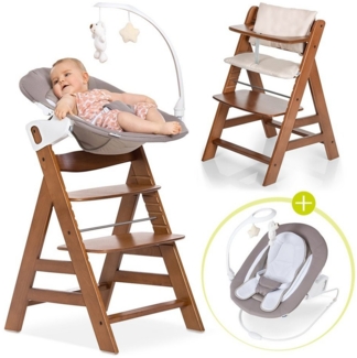 Hauck Hochstuhl Alpha Plus Walnut - Newborn Set (Set, 4 St), Holz Babystuhl ab Geburt inkl. Aufsatz für Neugeborene & Sitzauflage