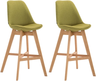 CLP 2er Set Barhocker Cannes Stoff mit Rückenlehnen und Fußstütze,grün natura