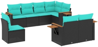 vidaXL 8-tlg. Garten-Sofagarnitur mit Kissen Schwarz Poly Rattan 3227002