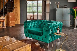 KAWOLA Sessel NARLA Chesterfield Loungesessel Velvet grün 71 x 87 x 120 cm