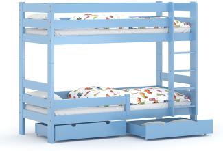 WNM Group 2in1 Etagenbett oder 2 Einzelbetten - Hochbett für Kinder Sophie - Stockbett mit Rausfallschutz und Lattenrost - Absturzsicherung Doppelstockbett - Jugendbett 80x180 cm - Blau