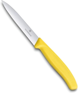 Victorinox, 6.7736. L8, Swiss Classic, Gemüsemesser, Extra scharfe Klinge, mit Wellenschliff, robuster Kunststoff-Griff, Gelb, Made in Switzerland, Spülmaschinengeeignet