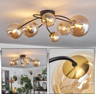 hofstein Deckenleuchte Deckenlampe aus Metall/Glas in Schwarz/Goldfarben/Bernsteinfarben, ohne Leuchtmittel, Leuchte im Retro-Design aus Glas, 6 x G9 LED, ohne Leuchtmittel