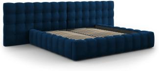 Micadoni Samtstoff Stauraumbett mit Doppelkopfteil Mamaia | Bezug Royal Blue | Beinfarbe Black Plastic 200x200