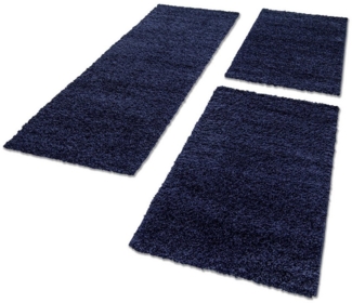 Carpettex Hochflor-Bettumrandung Unicolor - Einfarbig, Höhe 30 mm, (Bett-Set, 3-tlg, Bettvorlage), Schlafzimmer Teppich Bettumrandung Läufer Set 3 teilig