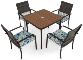 Polyrattan Gartenmöbel Set für 4 Personen Tischplatte aus WPC mit Schirmloch Gartengarnitur