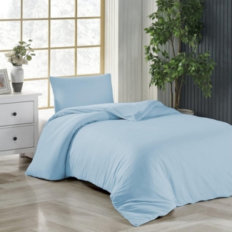 livessa Bettwäsche 220x240 3teilig Baumwolle-Bettwäsche mit Reißverschluss:Bettbezug 220x240 cm+2er Set Kissenbezug 40x80 cm, OekoTex Zertifiziert, aus%100 Baumwolle Jersey(140 g/qm), Eisblau, JNT-01