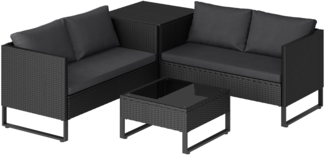 STEELSØN 'Alniyat' Polyrattan-Metall Sitzgruppe, 2 Sofa, Tisch, Aufbewahrungsbox, schwarz