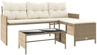 vidaXL Gartensofa in L-Form mit Tisch und Kissen Beige Poly Rattan 365575