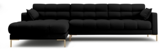Micadoni Ecksofa Mamaia 5-Sitzer Links Strukturierter Stoff Schwarz Metall Gold
