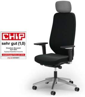 Ergotopia MasterBack Executive I Ergonomischer Bürostuhl I Inkl. Synchronmechanik I Verstellbarere Kopfstütze & 5fach-verstellbare Armlehnen I Schwarz - Grau