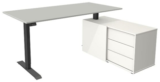 Kerkmann Schreibtisch Sitz- /Stehtisch Move 1 anthrazit mit Sideboard lichtgrau
