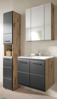 Badmöbel Set Cover in schwarz und Eiche 3-teilig 105 cm