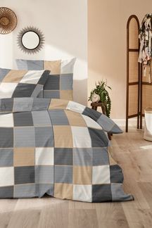 Primera Feinbiber Bettwäsche 135x200 Karo beige gau silber 173108-87