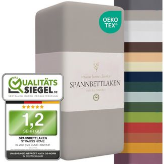 Strauss Home Spannbettlaken Premium 160 g/m² Gekämmte Baumwolle Jersey in Hotelqualität, Gummizug: Rundumgummi, OEKO-TEX®-zertifiziert - Hotelqualität – Formstabil & Langlebig