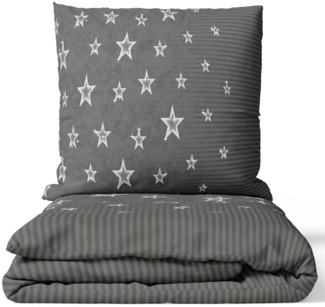 Leonado Vicenti Bettwäsche Allergiker geeignet 135x200, 155x200 oder 155x220, Microfaser, 2 teilig, weich und pflegeleicht, Sterne und Streifen